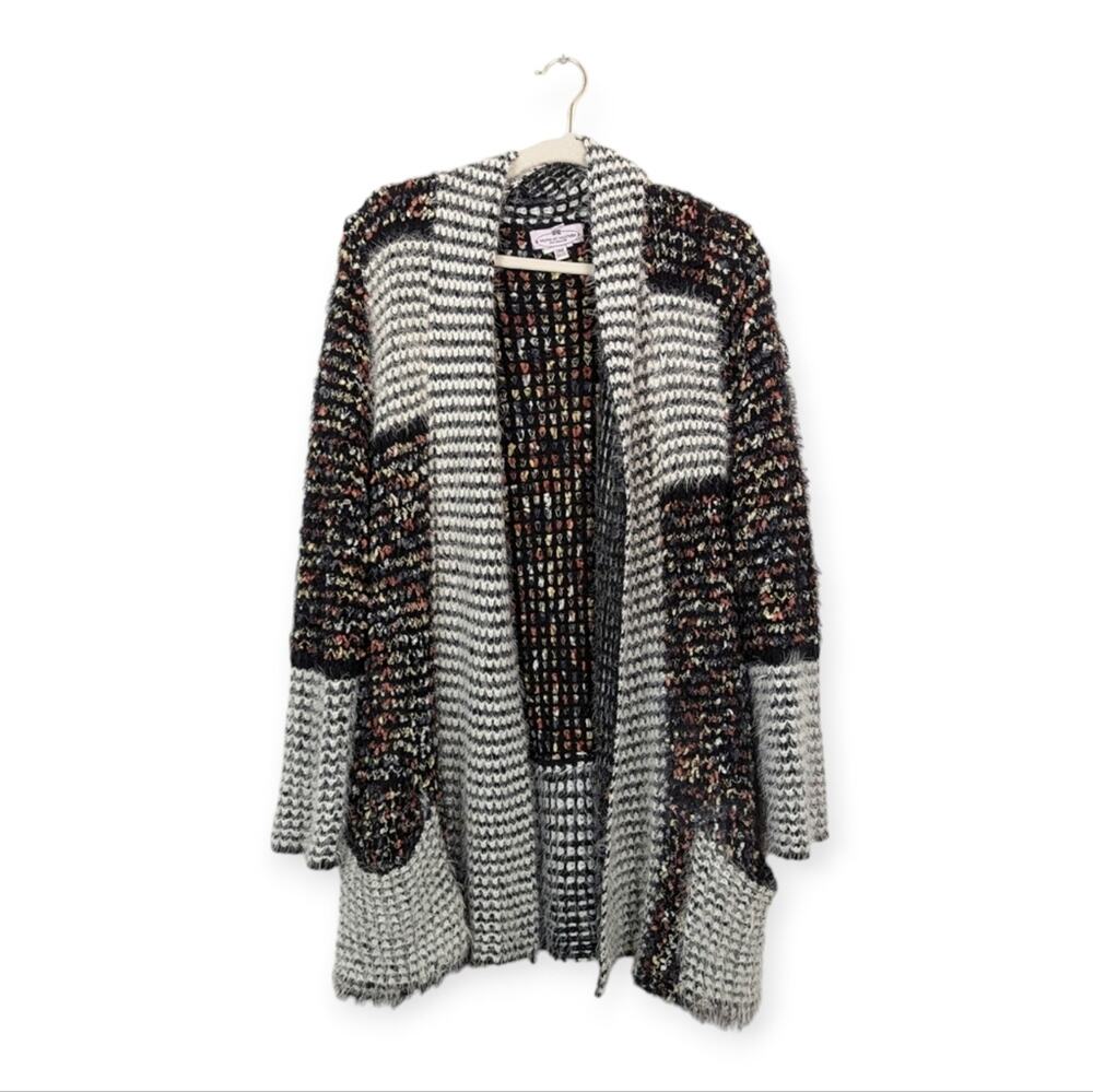 Muche et Muchette Cardigan OS Black White Fuzzy Knit Cozy Statement